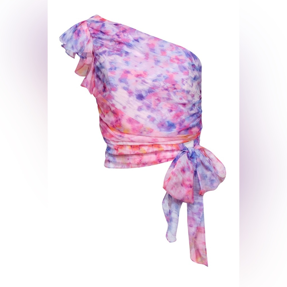 AMANDA UPRICHARD Bea Top One shoulder ruffle pink multicolor tank top blouse